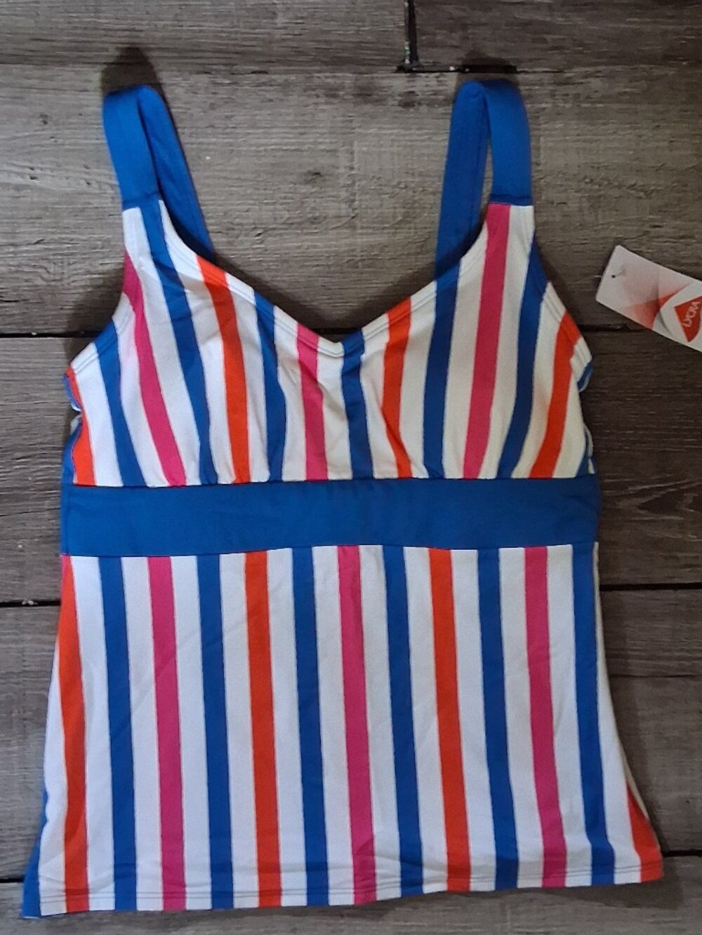 NEW Lands End Reversible Tankini Top Striped to Solid 8